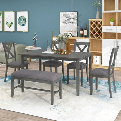 Counter Height Dining Room Table Set for 6 with Storage Farmhouse 6 Piece Kitchen Table Set with Bench, Dining Set with Shelf