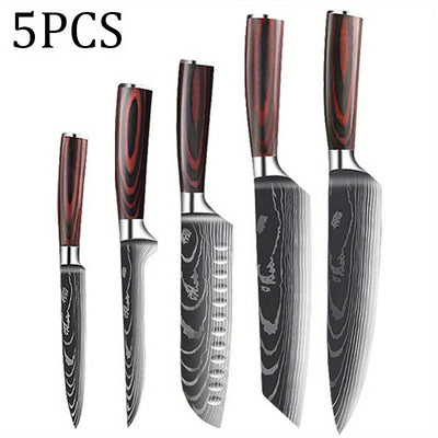 Kitchen Chef Knife Set,High Carbon Stainless Steel Damascus Drawing Gyuto Cleaver Set Slicer Santoku Chef Knife Kitchen Scissors