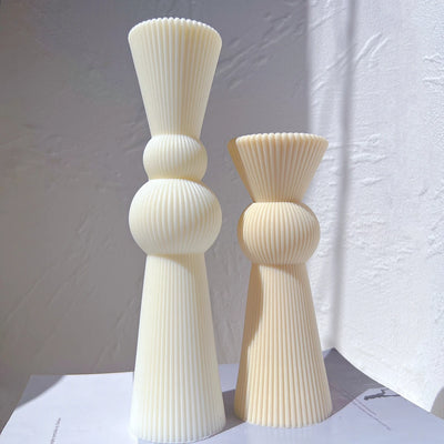 Roman Ribbed Pillar Candle Mold Cylindrical Aesthetic Silicone Mould Geometric Abstract Decorative Striped Soy Wax Mold