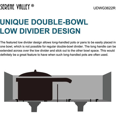 Workstation Kitchen Sink, 36-inch Double-Bowl Undermount, Cutting Board, Unique Thin Divider and Heavy-Duty Grids UDWG3622R