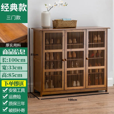 Household corridor door shoe cabinet living room multi-layer shoe rack small apartment bamboo solid wood dustproof shoe storage