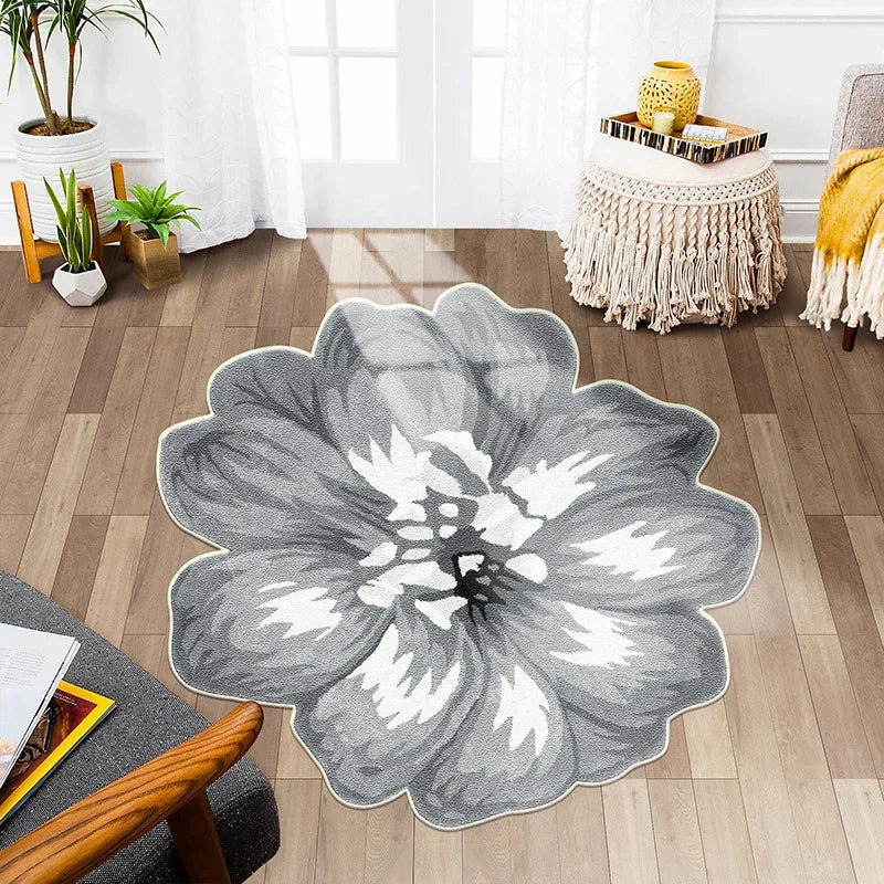 Flower Shape Carpet Soft Round Kitchen Floor Mat Peony Art Rug Living Room Bedroom Bedside Carpet Anti-slip Hallway Door Mat