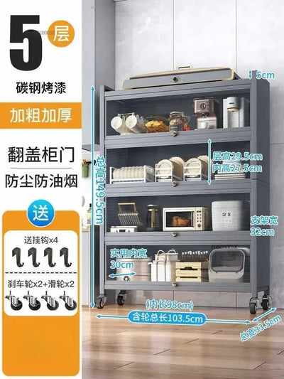 Multifunction Storage Cabinet Nordic Carbon Steel Kitchen Cabinets Home Multi-layer Microwave Oven Floor Rack with Flip Door H