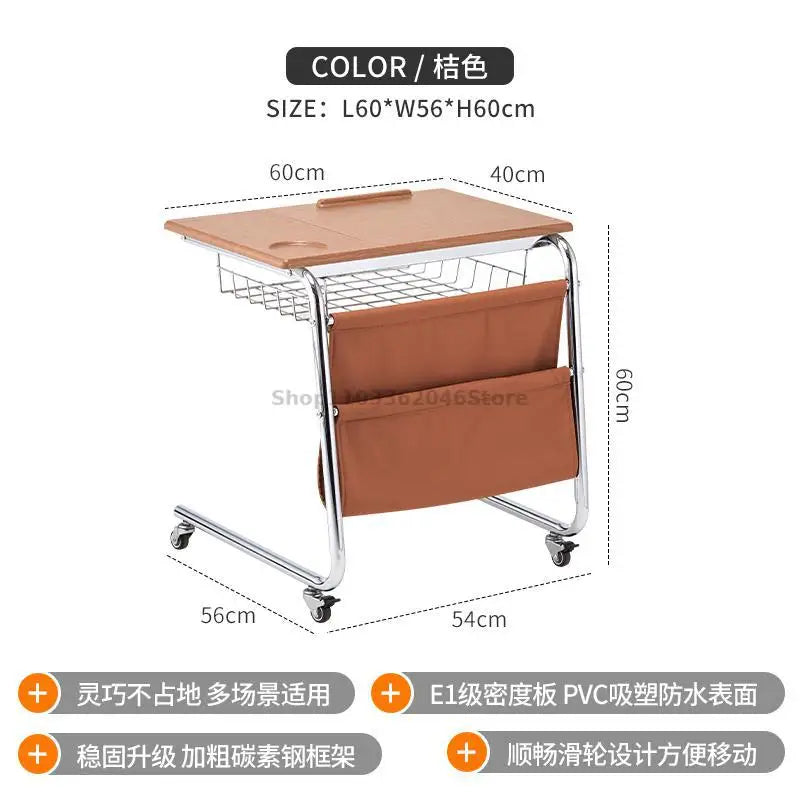 Sofa Side Table Movable Cart Living Room Coffee Table Bedroom Bedside C- Type Middle Cream Wind Wheeled Small Table