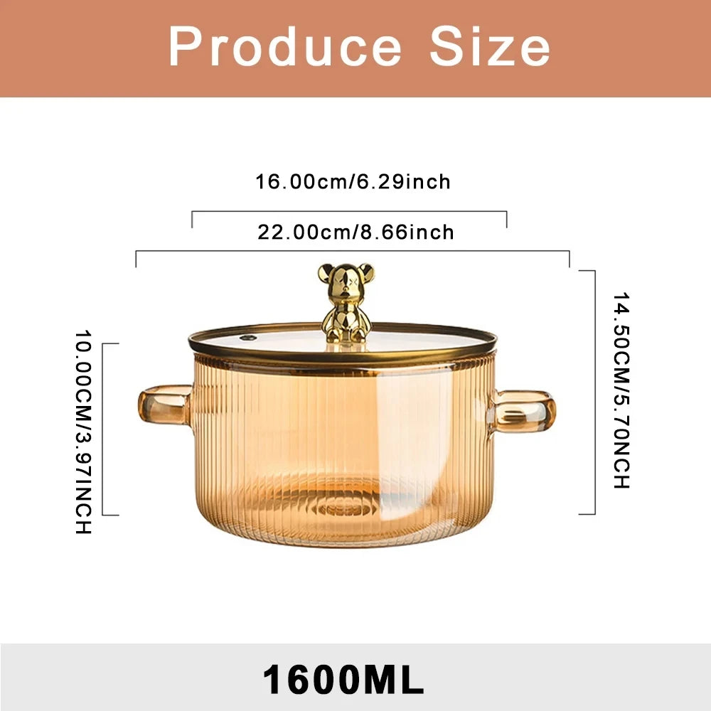 Glass Cooking Saucepan Stovetop Safe Heat Resistant Borosilicate Glass Cookware Stovetop Pot Set Simmer Pot with Cover and Handl