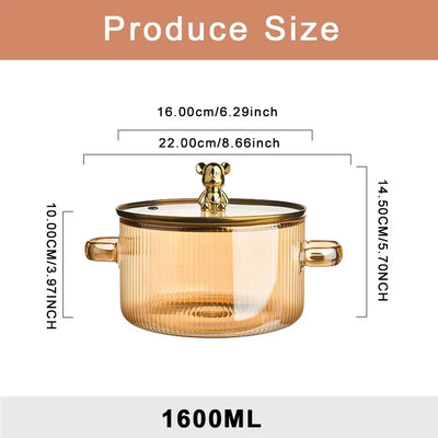 Glass Cooking Saucepan Stovetop Safe Heat Resistant Borosilicate Glass Cookware Stovetop Pot Set Simmer Pot with Cover and Handl