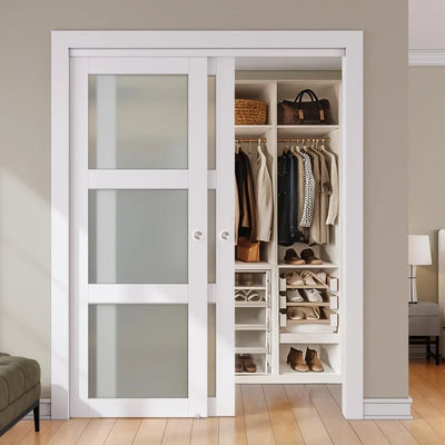 Sliding Closet Door, 60"×80"(Double Barn Doors 31"),Pre-Drilled Door Panel, Need to Assemble, MDF with PVC Surface, White