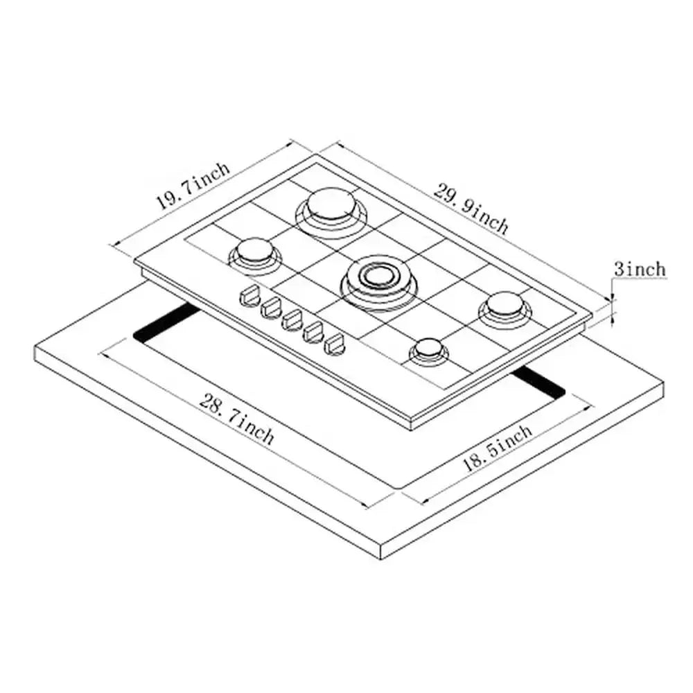 Gas Cooktop Stainless Steel 5 Burners Stovetop NG/LPG Dual Fuel Easy Clean HF57013B