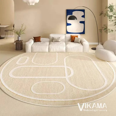 VIKAMA circular cream style light luxury carpet living room bedroom minimalist beige lines home decoration washable floor mat