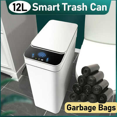 12L Smart Trash Can Space-Saving Automatic Touchless Garbage Can Waterproof Small Trash Bin for Kitchen Bathroom Bedroom Office