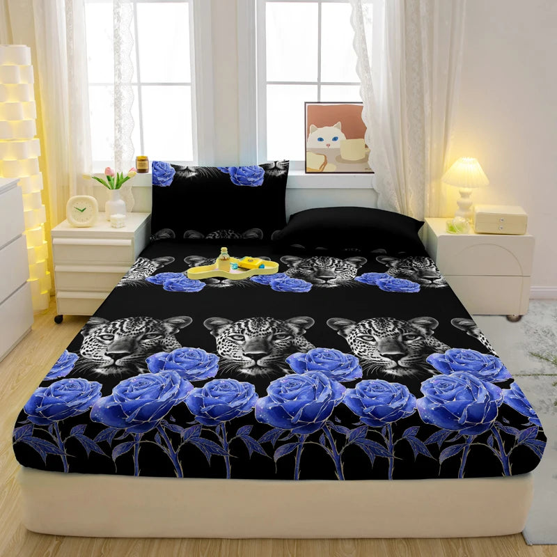 1 Simple Modern Animal Printed Matte Fitted Sheet, Bedroom Printed Bed Cover, Bedding (Excluding Pillowcases)