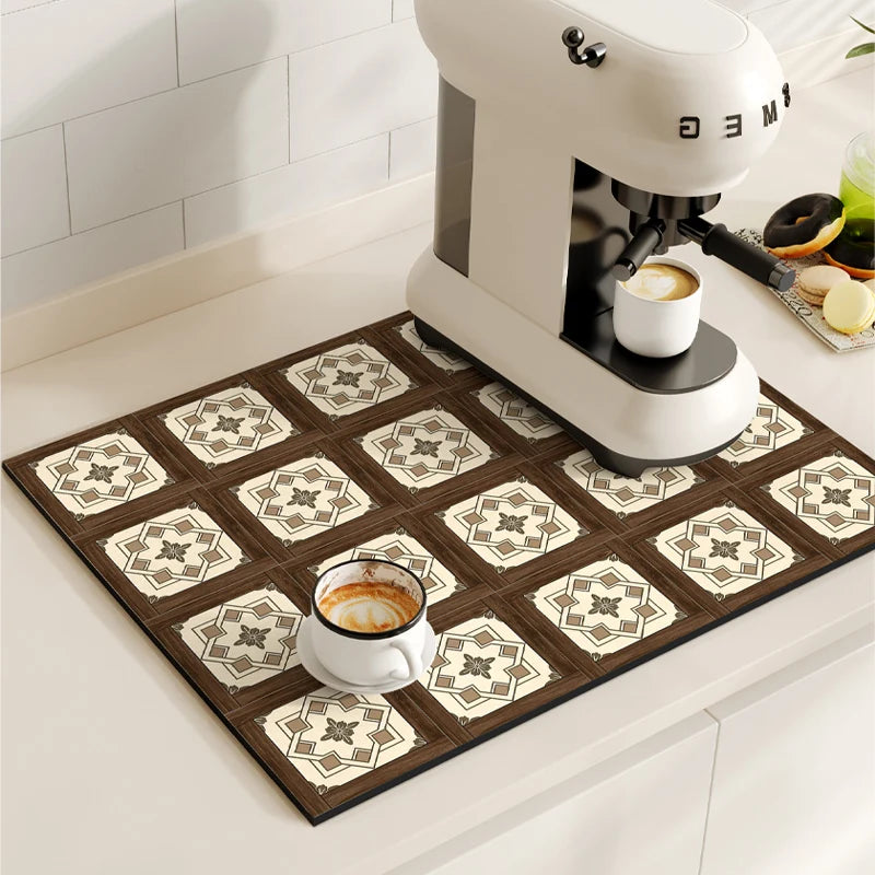 Luxury Vintage Coffee Machine Drain Pad Dish Drying Mat Quick Dry Tableware Non-slip Draining Placemat Kitchen Rug