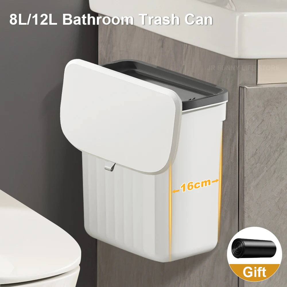 8/12L Toilet Trash Can With Lid Garbage bag Wall Mounted Bathroom Wastebasket kitchen Sink Hanging Trash Bin