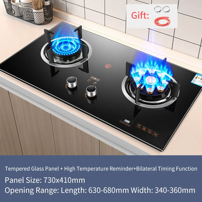 Gas Stove Cooktop Double-Hole Fierce Fire Household Tempered Glass Panel Natural Liquefied 2 Burner Built-in Kitchen Cooker Tool