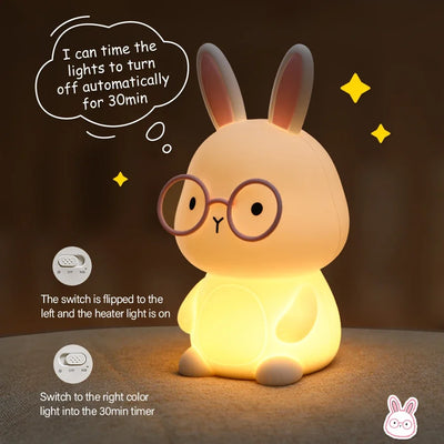 Cute Rabbit Night Light For Kids Bedroom Rabbit Animal Silicone Nursery Sleeping Lamp Touch Control Nightlights For Baby Gifts