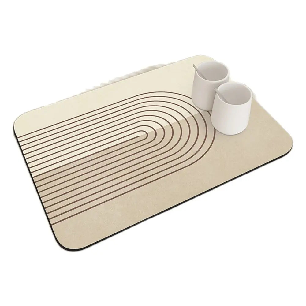 Coffee Machine Drain Mat Kitchen Countertop Absorbent Mat Cream Lines Simple Table Washable Dry Non-slip Mat