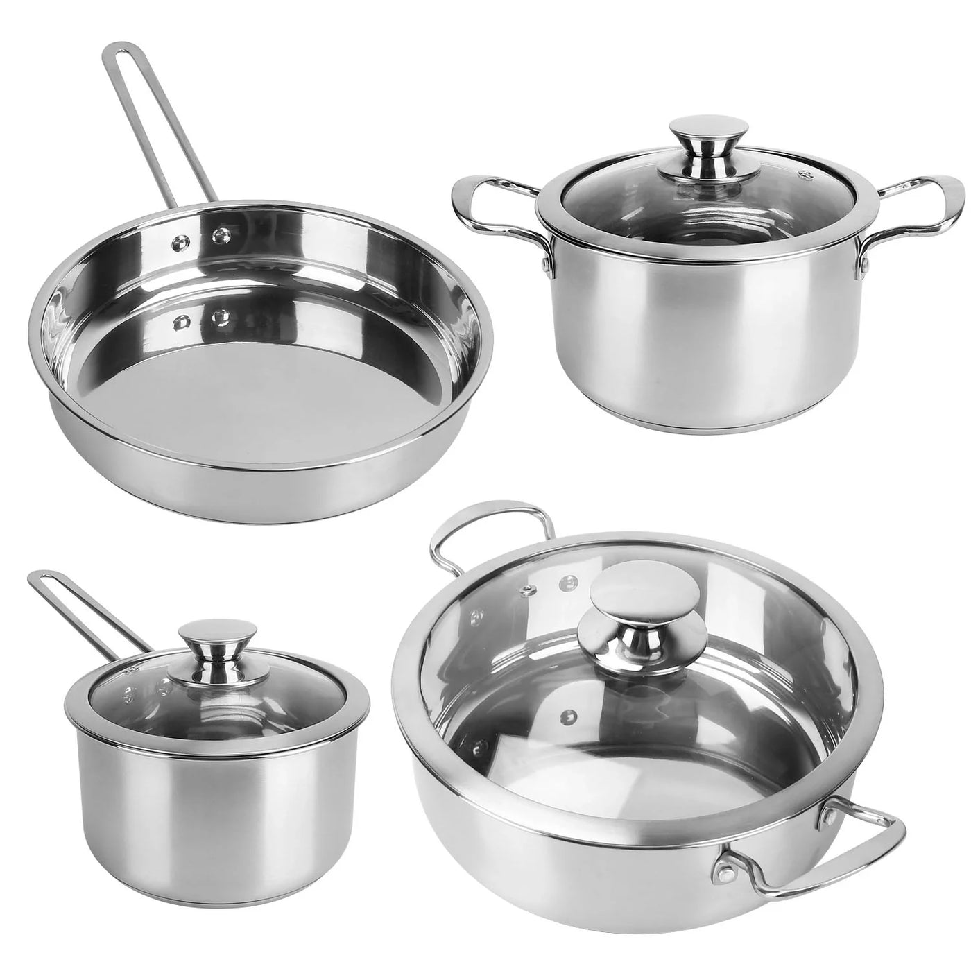 Stainless Steel Cookware Set Fast Even Heat Induction Pots Pans Set Dishwasher Safe with 2.7 Quart Stockpot 9.17in Frying Pan