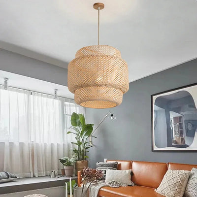 38CM Bamboo Lantern Pendent Light Natural Rattan Wicker E27 Bulb Chandeliers Pendent Lamp Restaurant Home Decorative Lighting