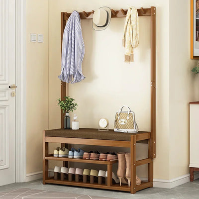 Special Multifunctional Shoe Organizer Bamboo Shoe Cabinets Linen Upholstered Storage Multi-layer Partition Hallway Bench