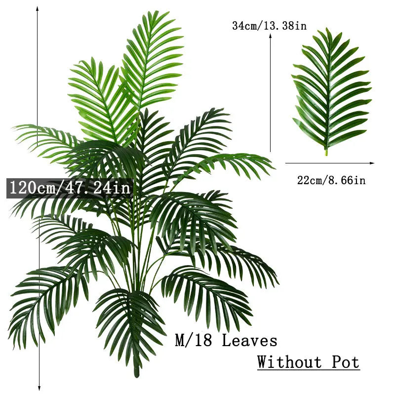 90-120cm Large Artificial Palm Tree Fake Tropical Plants Plastic Monstera Leaves Big Palm Tree Foliage for Home Garden Decor