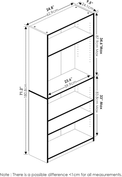 Simply Home Adjustable Shelf Bookcase, 5-Tier, Amber Pine