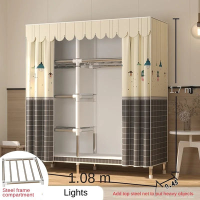 Simple Wardrobe Cloth Closet Furniture For Home Household Bedroom Assembly Cabinet Steel Pipe Reinforced Storage Rack Wardrobe