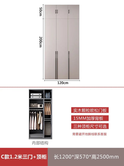 Modern simple household bedroom swing door solid wood storage combination six or eight door wardrobe