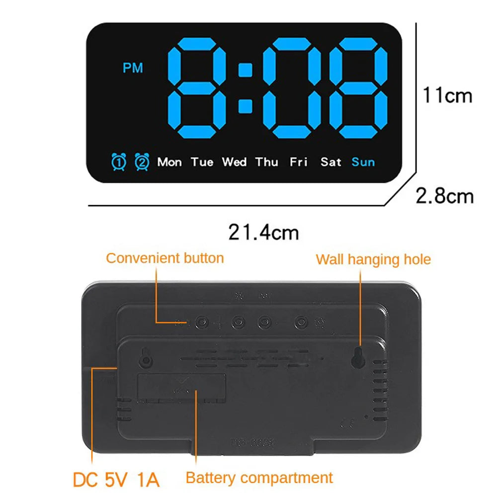 Digital LED Alarm Clock with Snooze Function.For Table Stand or Wall Hanging.Brightness Level Adjustable.Sound Control Backlight