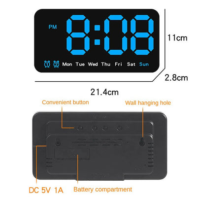 Digital LED Alarm Clock with Snooze Function.For Table Stand or Wall Hanging.Brightness Level Adjustable.Sound Control Backlight