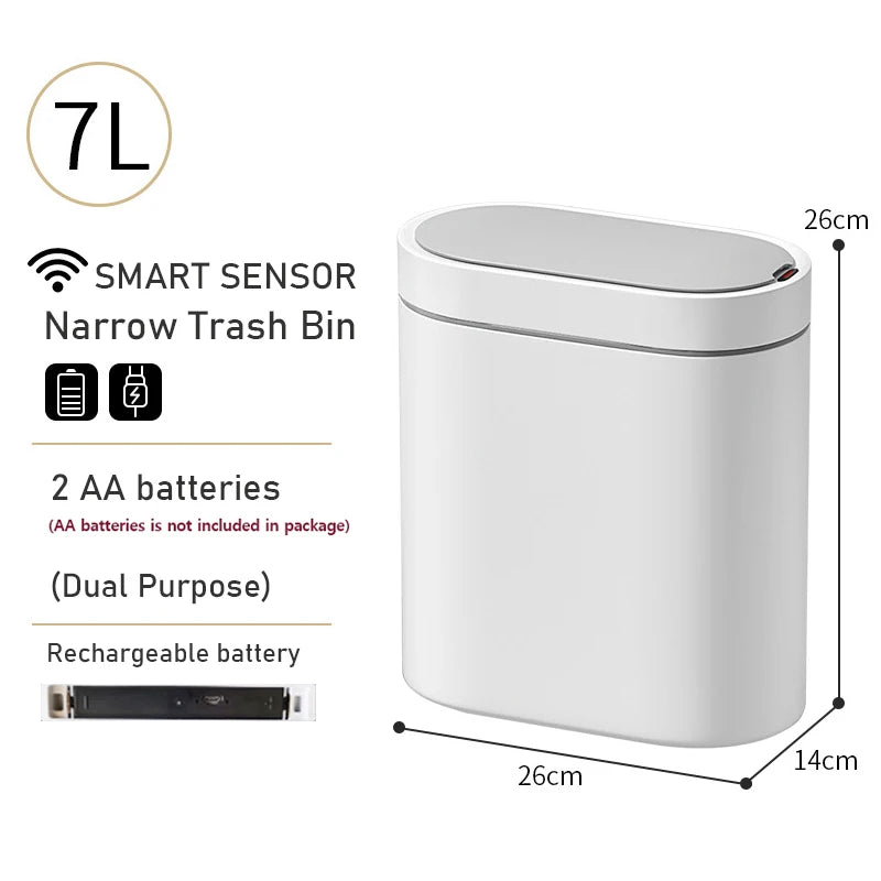 Smart Trash Can Narrow 7/9L Waterpoof Bathroom Toilet Garbage Bin Kitchen Baskets Dustbin Automatic Sensor Trash Can Wastebasket