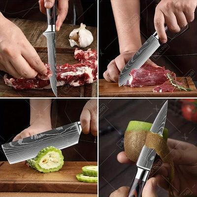 Kitchen Chef Knife Set,High Carbon Stainless Steel Damascus Drawing Gyuto Cleaver Set Slicer Santoku Chef Knife Kitchen Scissors