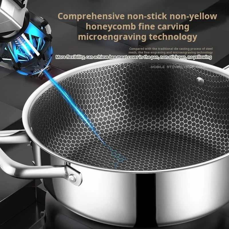 410 stainless steel honeycomb non-stick pot soup pot wok with lid household kitchen hot pot induction cooker gas stove universal