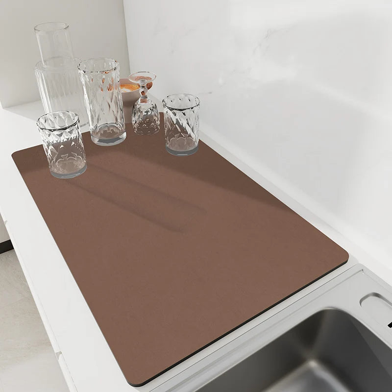 Solid Print Super Absorbent Kitchen Dish Drying Mat Quick Dry Coffee Drain Pad Tableware Kitchen Faucet Rug