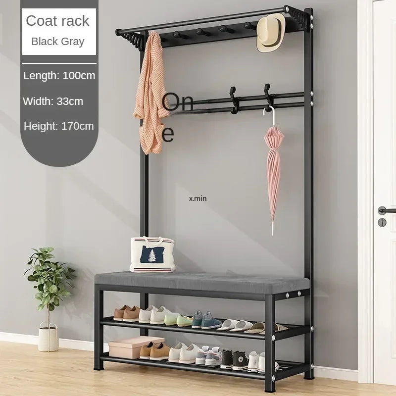 Mobile Coat Rack Shoe Bench Bedroom Metal Hanging Clothing Home Entryway Furniture Clothes Rack Shoe Bedroom Stool