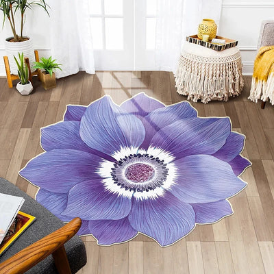 Flower Shape Carpet Soft Round Kitchen Floor Mat Peony Art Rug Living Room Bedroom Bedside Carpet Anti-slip Hallway Door Mat