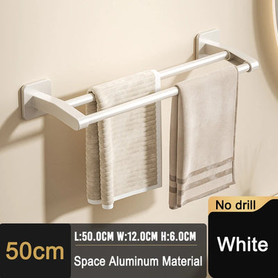 Self-adhesive Home Bathroom Towel Rack Holder Without Drilling Wall Mount Towel Shelf Kitchen Bathroom Accessories Towel Hanger