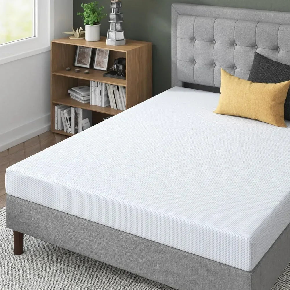 Mattress 6 inch Green Tea Cooling Gel Memory Foam, Fiberglass-Free, Cooling Gel Foam, Pressure Relief, Bed in a Box, Twin Beds