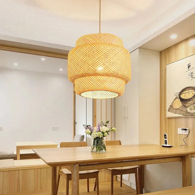 38CM Bamboo Lantern Pendent Light Natural Rattan Wicker E27 Bulb Chandeliers Pendent Lamp Restaurant Home Decorative Lighting