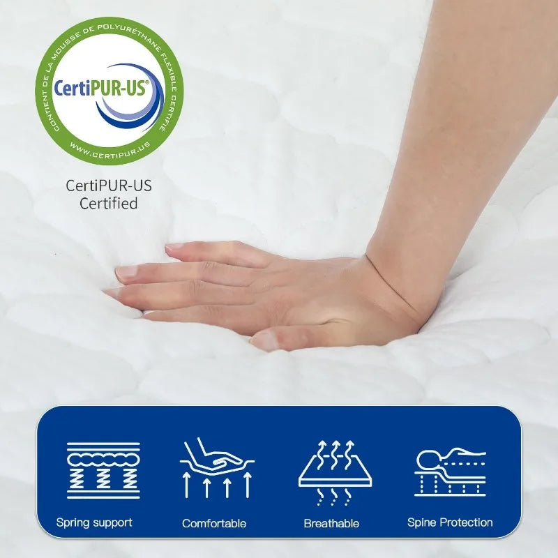 6 Inch Hybrid Mattress with Innerspring and Foam/Fiberglass Free/Medium Firm Spring Mattresses in a Box, CertiPUR-US Certified