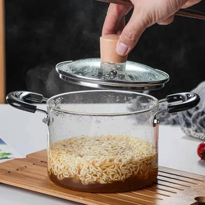 Transparent Glass Soup Cooking Pot Heat-resistant Kitchen Soup Pot Vegetable Salad Noodle Bowl Flame Explosion-Proof Cookware