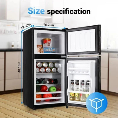 Compact Refrigerator, 3.8 Cu.Ft Double Door Refrigerator with Freezer, Apartment Size Refrigerator with 7 Adjustable Thermostat