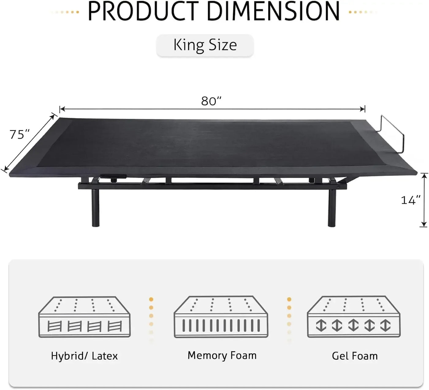 Electric Adjustable Bed Base, Ergonomic Basic King Size Bed Frame with Upgraded Motors and Wireless Remote Control, I