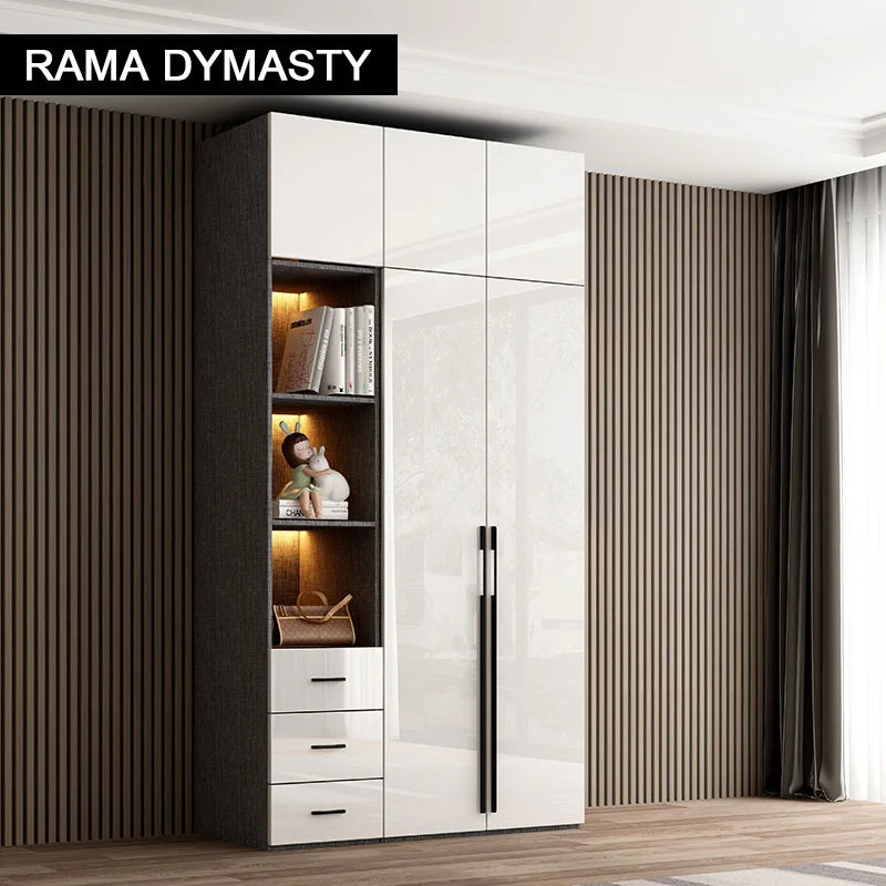 Modern minimalist light luxury high-gloss wardrobe bedroom swing door Nordic large wardrobe locker glass door  closet