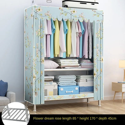 Simple Wardrobe Cloth Closet Furniture For Home Household Bedroom Assembly Cabinet Steel Pipe Reinforced Storage Rack Wardrobe