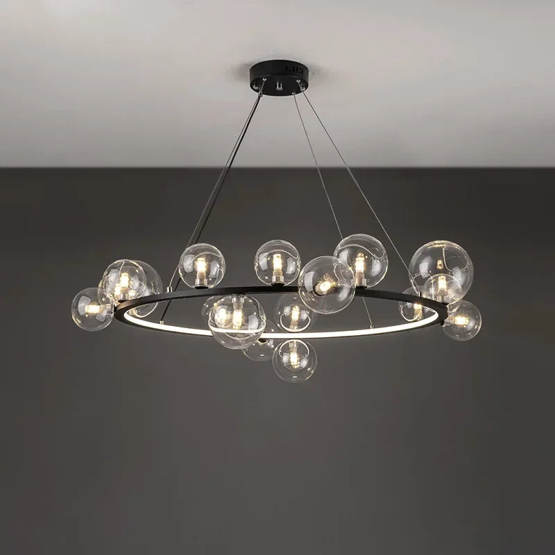 Home Indoor LED Glass Chandeliers G9 Pendand Hanging Lighting Fixture Living Room Restaurant Pendant Lamps Black Gold Suspension