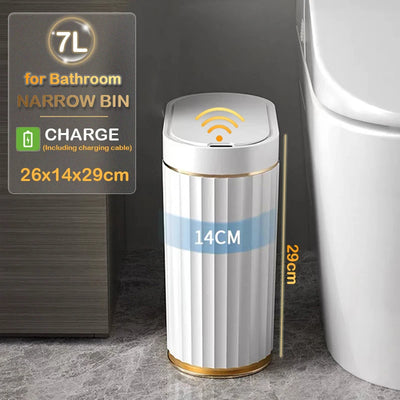 Automatic Sensor Trash Can 7L 9L Luxury Bathroom Trash Can 15L Kitchen Electric Garbage Bin Toilet Wastebasket Golden Trash Can