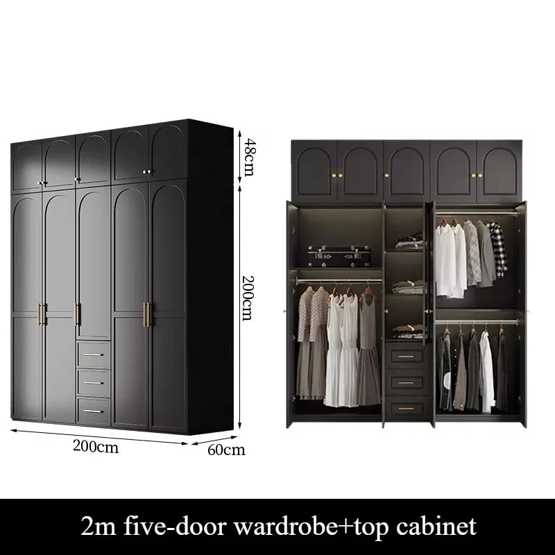 French Retro Style Black Wardrobes Storage Multilayer Cabinet Open Closets Wardrobes Bedroom Drawers Rangement Chambre Furniture