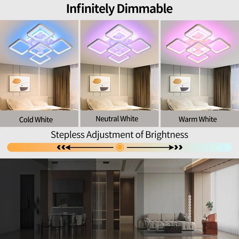 Modern LED Ceiling Light Fixture with Remote Control Dimmable LED Chandelier Acrylic Square Ceiling Lamp for Living Room