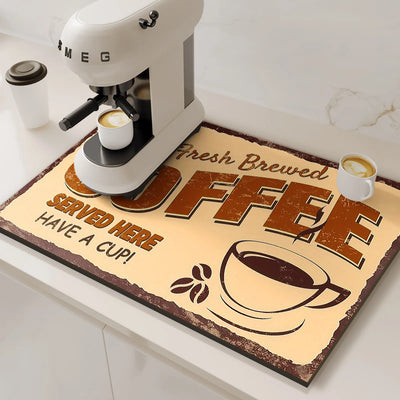 Retro Coffee Maker Mat Kitchen Drain Pad Non-slip Dish Drying Mats Quick Dry Tableware Faucet Placemat Dinnerware Washable