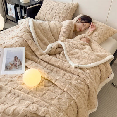 Warm Winter Blanket A Grade Heart Plush Taffeta Fleece Soft Thick Bed Blankets for Sofa Single Double Couple Furry Bedspread